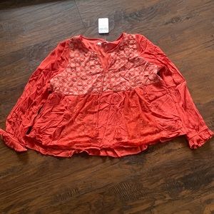Polagram Rust Color Peasant Blouse. Size L.
